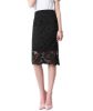 Black Vintage Pencil Skirt Knee Length Lace Skirt Modest Bodycon Skirt, Medium