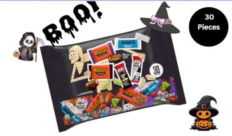 Hershey's, Kit Kat and Reese's Assorted Snack Size Halloween Candy, 17.28 oz Bag, 30 Pieces