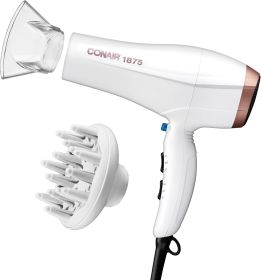 Double Ceramic Hair Dryer, 1875W Blow Dryer with Diffuser and Concentrator, Ionic Conditioning, 3 Heat & 2 Speed Settings, White