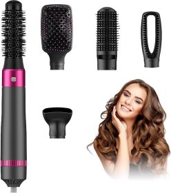 5 in 1 Hair Dryer Brush, Negative Ion Blow Dryer Brush Set for Hair Drying Straightening Curling Styling On Hair Care - 1200W - Black/Red