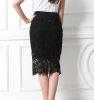 Black Vintage Pencil Skirt Knee Length Lace Skirt Modest Bodycon Skirt, Medium